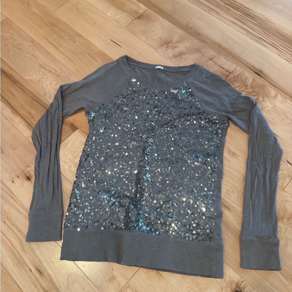 Jcrew sequin long sleeve grey tshirt